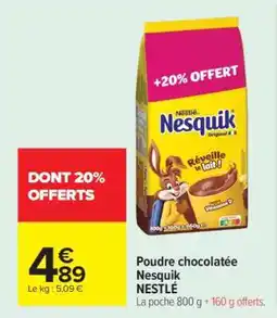 Carrefour POUDRE CHOCOLATÉE NESQUIK NESTLÉ offre