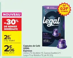 Carrefour Capsules de Café LEGAL Espresso offre