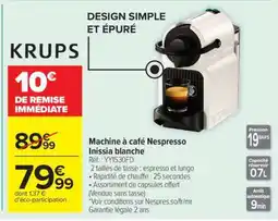 Carrefour Machine A Café Nespresso Inissia Blanche offre