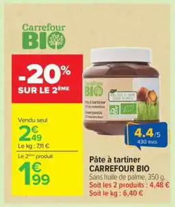Carrefour Pâte à tartiner CARREFOUR BIO offre