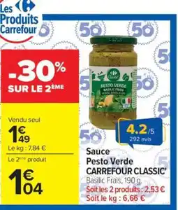 Carrefour Sauce Pesto Verde CARREFOUR CLASSIC' offre
