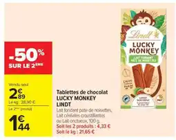 Carrefour Tablettes de chocolat LUCKY MONKEY LINDT offre
