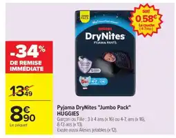 Carrefour Pyjama DryNites Jumbo Pack HUGGIES offre
