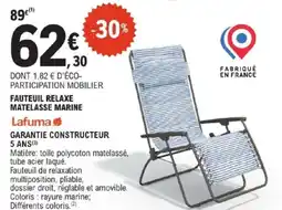 E.Leclerc Brico FAUTEUIL RELAXE MATELASSE MARINE Lafuma offre