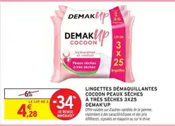 Intermarché Demak'up lingettes démaquillantes cocoon peaux sèches à très sèches 3x25 offre