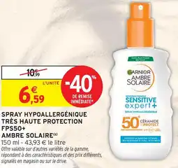 Intermarché Ambre solaire spray hypoallergénique très haute protection fps50+ offre