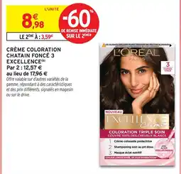 Intermarché L'oreal crème coloration châtain foncé 3 excellence offre
