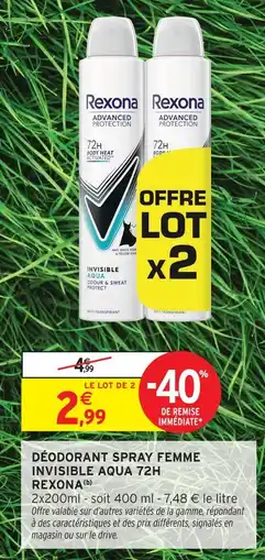 Intermarché Rexona déodorant spray femme invisible aqua 72h offre