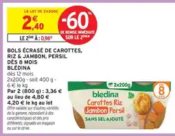 Intermarché Blédina bols écrasé de carottes, riz & jambon, persil dès 8 mois offre