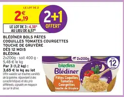 Intermarché Blédina blédîner bols pâtes coquilles tomates courgettes touche de gruyère dès 12 mois offre