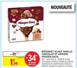 Intermarché Häagen dazs bâtonnet glacé vanille chocolat et amande offre