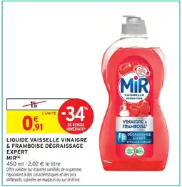 Intermarché Mir liquide vaisselle vinaigre & framboise dégraissage expert offre
