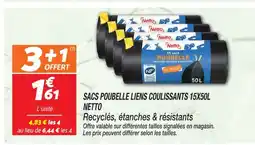Netto Netto sacs poubelle liens coulissants 15x50l offre