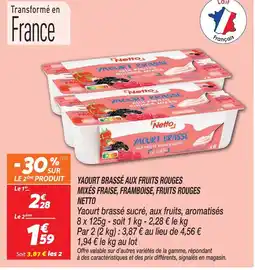 Netto Netto yaourt brassé aux fruits rouges mixés fraise, framboise, fruits rouges offre