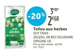 L'Eau Vive Tofou aux herbes soy frais solidaire offre