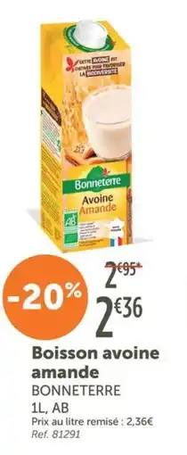 L'Eau Vive Boisson avoine amande bonneterre offre