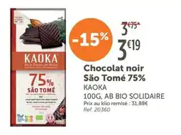 L'Eau Vive Chocolat noir são tomé 75% kaoka offre