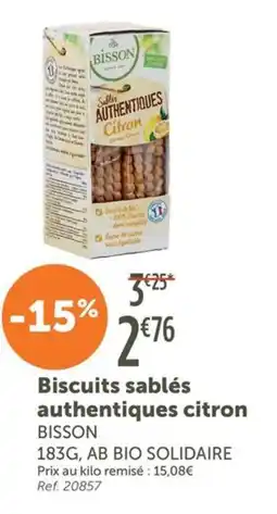 L'Eau Vive Biscuits sablés authentiques citron bisson offre