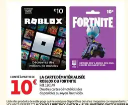 Auchan La carte dématérialisée roblox fortnite offre