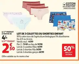 Auchan Lot de 3 culottes ou shorties enfant offre
