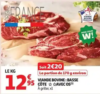 Auchan Viande bovine: basse côte avec os offre