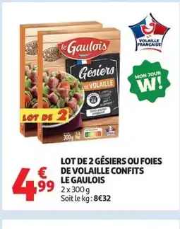 Auchan LE GAULOIS Lot de 2 gésiers ou foies de volaille confits offre
