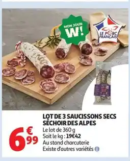 Auchan Lot de 3 saucissons secs séchoir des alpes offre