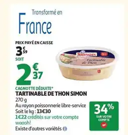 Auchan SIMON Tartinable de thon offre