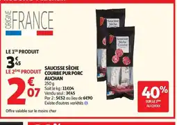 Auchan AUCHAN Saucisse sèche courbe pur porc offre