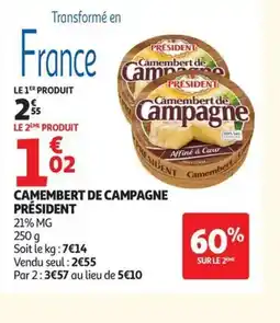 Auchan PRÉSIDENT Camembert de campagne offre