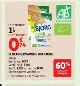 Auchan BJORG Flocons d'avoine bio offre