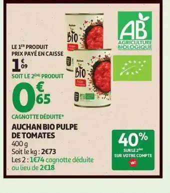 Auchan Auchan bio pulpe de tomates offre