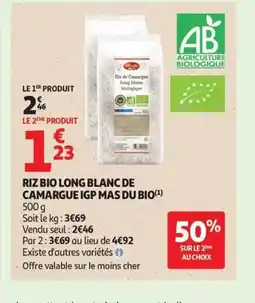 Auchan Riz bio long blanc de camargue igp mas du bio offre