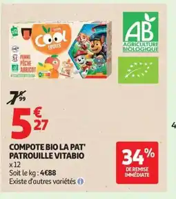 Auchan Compote bio la pat' patrouille vitabio offre
