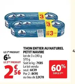 Auchan PETIT NAVIRE Thon entier au naturel offre