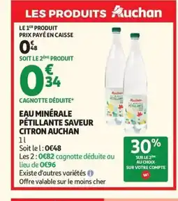 Auchan AUCHAN Eau minérale pétillante saveur citron offre