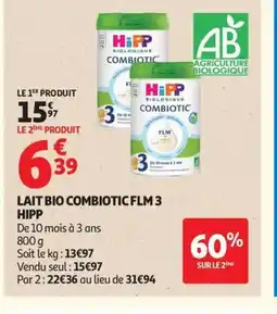 Auchan HIPP Lait bio combiotic flm 3 offre
