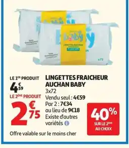 Auchan AUCHAN BABY Lingettes fraicheur offre