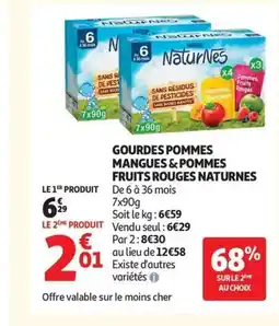 Auchan NATURNES Gourdes pommes mangues & pommes fruits rouges offre