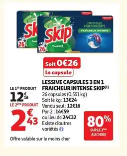 Auchan SKIP Lessive capsules 3 en 1 fraicheur intense offre