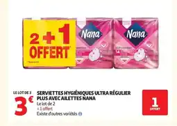 Auchan NANA Serviettes hygiéniques ultra régulier plus avec ailettes offre
