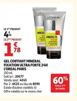 Auchan L'OREAL PARIS Gel coiffant mineral fixation ultra forte 24h offre