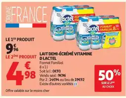 Auchan LACTEL Lait demi-écrémé vitamine offre
