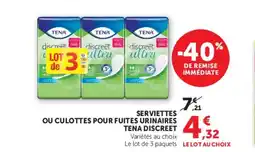 U Express TENA DISCREET Serviettes ou culottes pour fuites urinaires offre