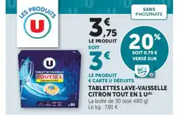 U Express U Tablettes lave-vaisselle citron tout en 1 offre