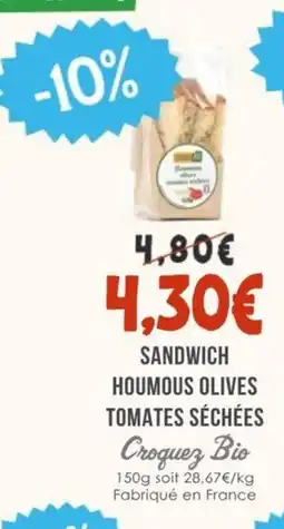 Naturalia CROQUEZ BIO Sandwich houmous olives tomates séchées offre