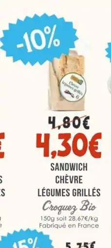 Naturalia CROQUEZ BIO Sandwich chèvre légumes grillés offre