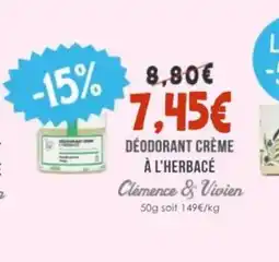 Naturalia CLÉMENCE & VIVIEN Déodorant crème à l'herbacé offre