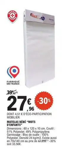 E.Leclerc MATELAS BÉBÉ MOTS D'ENFANTS offre