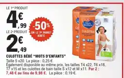 E.Leclerc CULOTTES BÉBÉ 'MOTS D'ENFANTS' offre